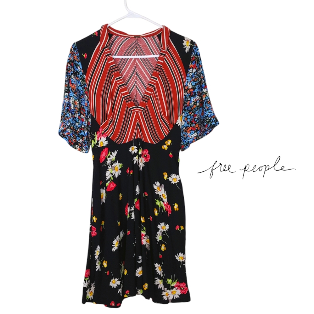 Free People Multicolor Floral and Stripe Mini Dress - Picture 15 of 15